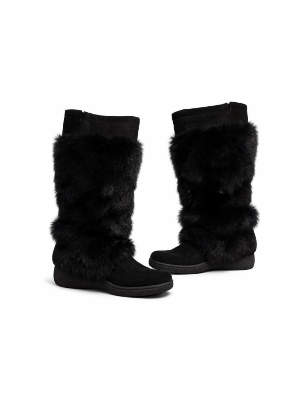Vintage Source Unknown Black Faux Fur Mid-Calf Winter Boots
